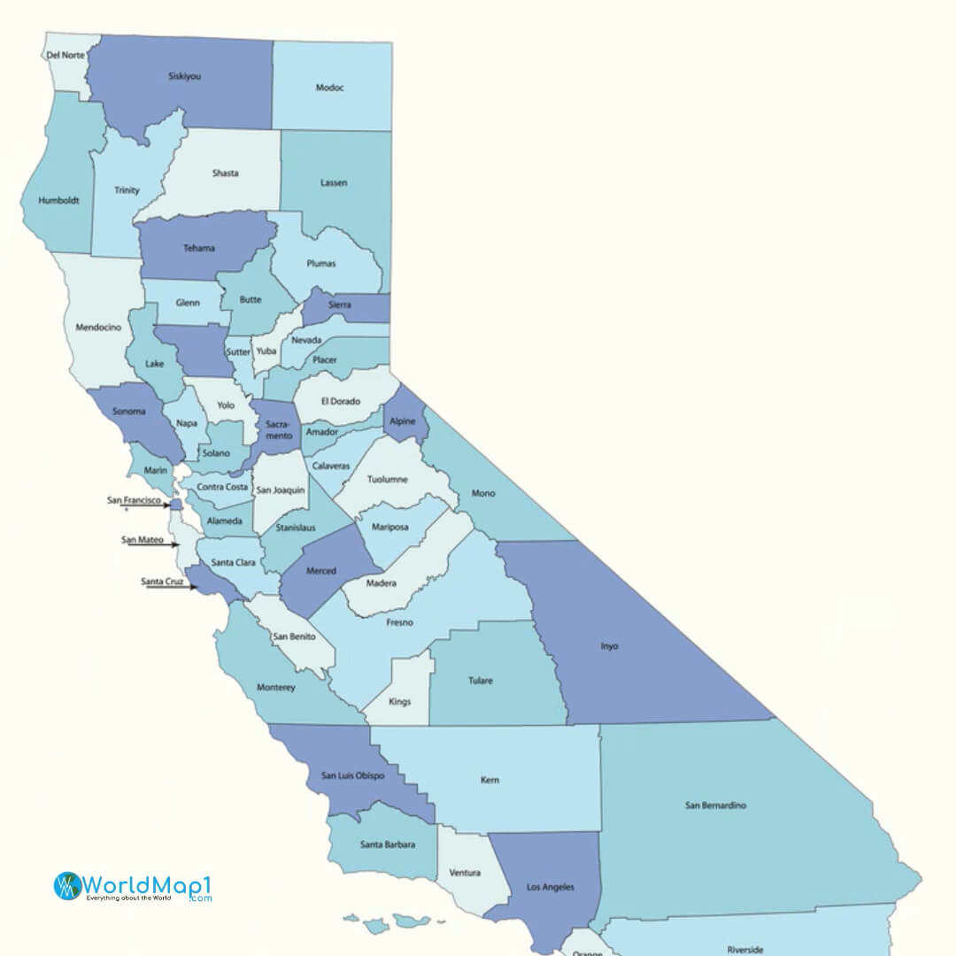 Carte des comtes de la Californie du Nord